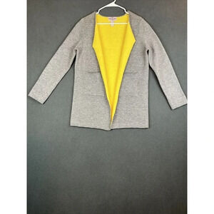 Oliver by Escio Women Sweater Large Gray Wool Angora Blend Cardigan Mustard Trim